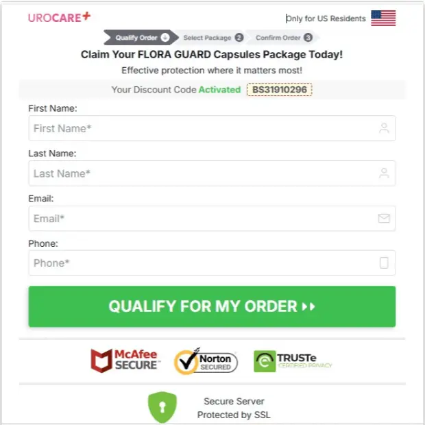 Urocare FLORA GUARD Secure Checkout Page